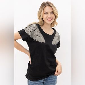 Elegant Black Dress with Silver Wing Accents